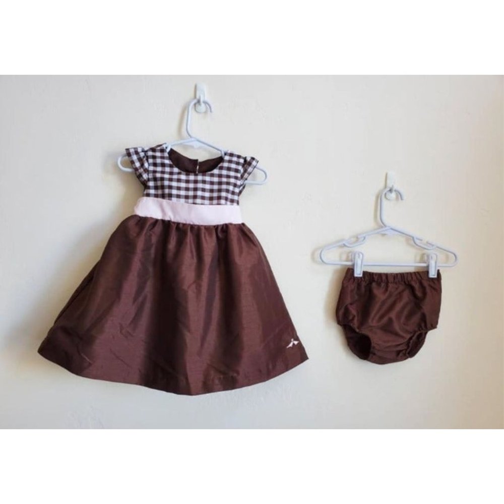 Lilybird Dress Size 18 months brown and pink formal includes bloomers